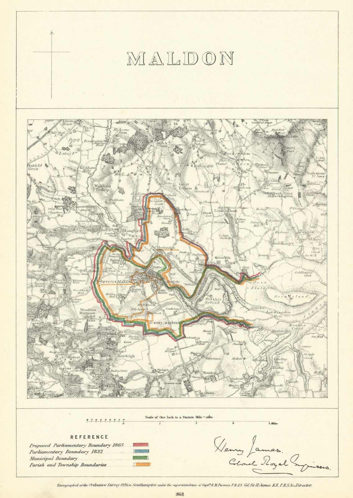 Maldon, Essex. JAMES. Parliamentary Boundary Commission 1868 old antique map